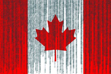Data protection Canada flag. Canada flag with binary code.の写真素材