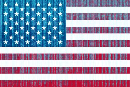 Data protection USA flag. American flag with binary code.の写真素材