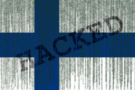 Data Hacked Finland flag. Finland flag with binary code.の写真素材