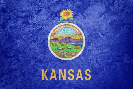 Grunge Kansas state flag. Kansas flag background grunge texture.の写真素材
