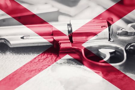 Alabama flag (U.S. state) Gun Control USA. United States Gun Laws.の写真素材