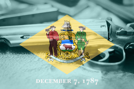 Delaware flag (U.S. state) Gun Control USA. United States Gun Laws.の写真素材