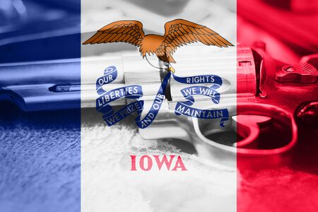 Iowa flag (U.S. state) Gun Control USA. United States Gun Laws.の写真素材
