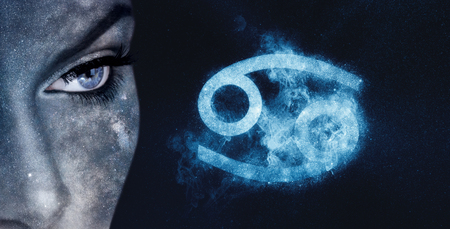 Cancer Zodiac Sign. Astrology women night sky backgroundの写真素材