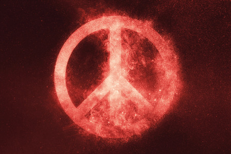 Peace sign, Peace Symbol . Abstract night sky backgroundの写真素材