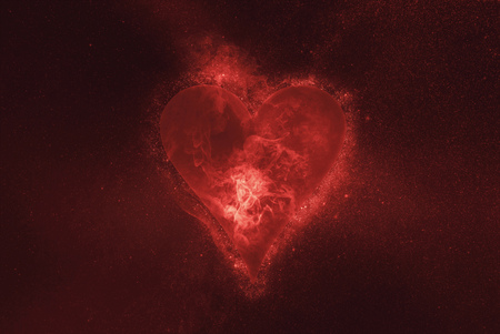 Playing card. Heart symbol. Abstract night sky backgroundの写真素材