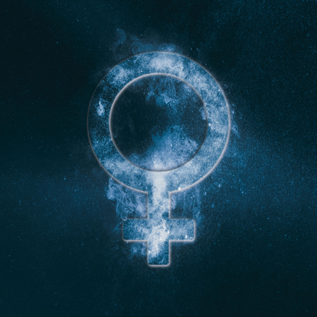 Female symbol. Abstract night sky backgroundの写真素材
