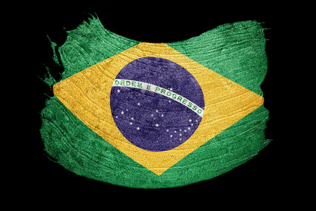 Grunge Brasil flag. Brazilian flag with grunge texture. Brush stroke.の写真素材
