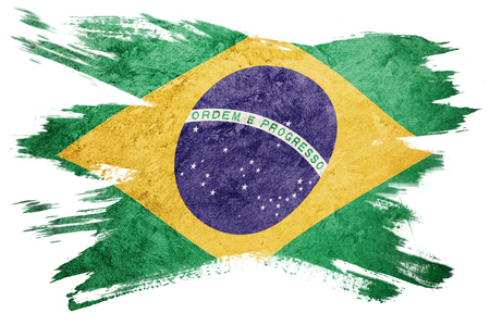 Grunge Brasil flag. Brazilian flag with grunge texture. Brush stroke.の写真素材