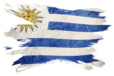 Grunge Uruguay flag. Uruguay flag with grunge texture. Brush stroke.の写真素材