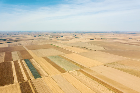 Aerial view of agricultural fields Autumn countryside.の写真素材