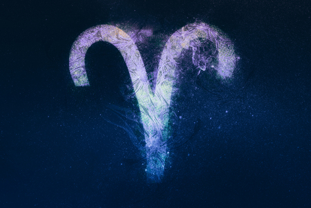 Aries Zodiac Sign. Night sky backgroundの写真素材