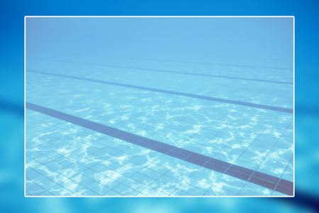 Swimming pool background white border frame, water surface blank text boxの写真素材