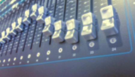 Sound Mixer, Audio Mixer Slide. Music equipment blurred background.