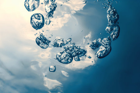 Underwater bubbles with sunlight. Underwater background bubbles.