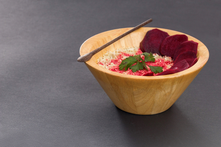 Healthy Homemade vegan lunch bowl. Raw food concept  bamboo bowlの写真素材