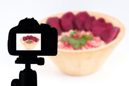 Food blog, Healthy food presentation, raw food conceptの写真素材