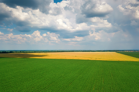 Aerial view of agricultural fields. Countryside, Agricultural Landscape Aerial view.の写真素材