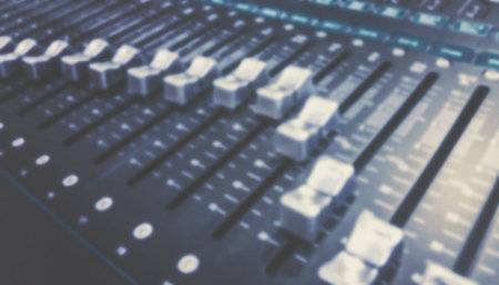 Sound Mixer, Audio Mixer Slide. Music equipment blurred background.