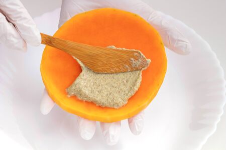 Raw vegan food preparing Pumpkin. Raw food concept  Pumpkin. Vegan food preparingの写真素材