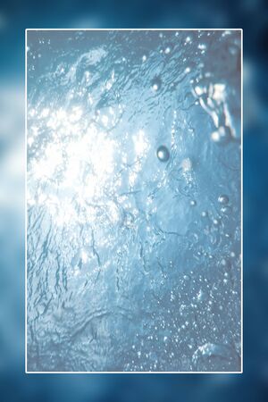 Underwater background white border frame, water surface blank text boxの写真素材