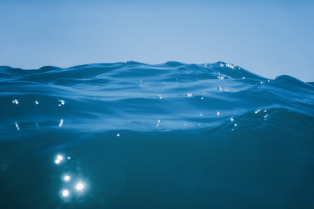 Sea wave close up, low angle view water background