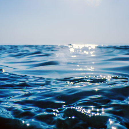 Sea wave close up, low angle view water background