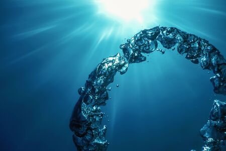 Bubble Ring Underwater ascends towards the Sun.の写真素材