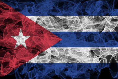 Cuba Smoke Flag on Black Background, Cuba flagの写真素材