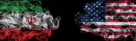 Flags of Iran and USA on Black background, Iran vs USA Smoke Flagsの写真素材