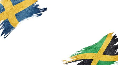 Flags of Sweden and Jamaica on white backgroundの写真素材