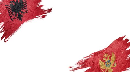 Flags of Albania and Montenegro on white backgroundの写真素材