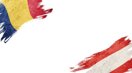 Flags of Romania and Austria on white backgroundの写真素材