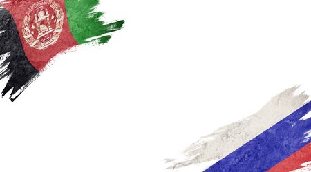 Flags of Afghanistan and Russia on white backgroundの写真素材