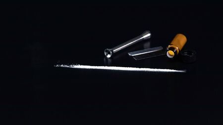 CocaineÂ on a Black Background, Cocaine BottleÂ Â の写真素材