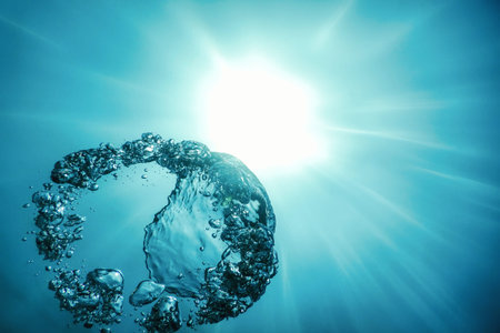 Underwater Air Bubbles with Sunlight. Underwater Background Air Bubbles