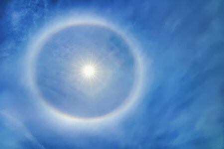 Sun Halo Blue Sky, Solar Phenomenon,Â Natural Phenomenonの写真素材