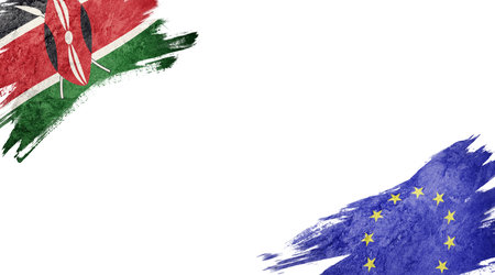 Flags of Kenya and Europe Union on white background