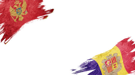 Flags of Montenegro and Andorra on white backgroundの写真素材