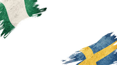 Flags of Nigeria and Sweden on white backgroundの写真素材
