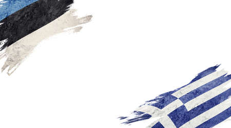 Flags of Estonia and Greece on white backgroundの写真素材