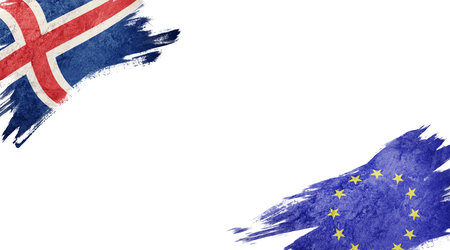 Flags of Iceland and Europe Union on white background