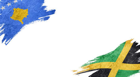 Flags of Kosovo and Jamaica on white backgroundの写真素材