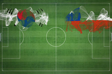 South Korea vs Chile Soccer Match, national colors, national flags, soccer field, football game, Competition concept, Copy spaceの写真素材