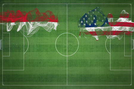 Monaco vs United States Soccer Match, national colors, national flags, soccer field, football game, Competition concept, Copy spaceの写真素材