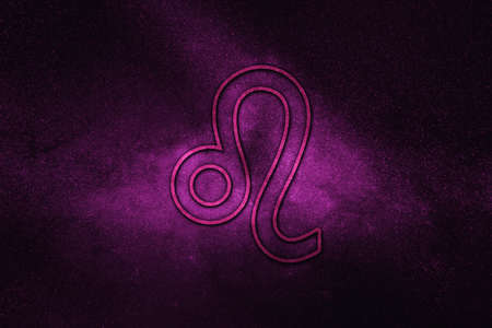 Leo zodiac sign, night sky,Â Horoscope Astrology background,Â Leo horoscope symbol, violet horoscopeの写真素材