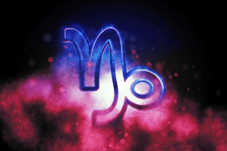 Capricorn zodiac sign, night sky,Â Horoscope Astrology background,Â Capricorn horoscope symbol, Pink and Blueの写真素材