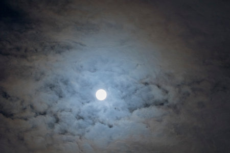 Full Moon with clouds at Night, Dramatic clouds in the moonlightの写真素材