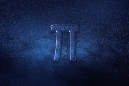 Pi sign. Pi letter, Greek alphabet Symbol, space backgroundの写真素材