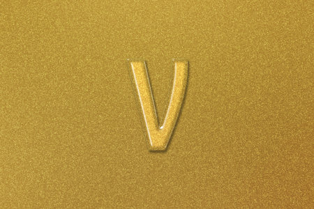 Nu sign. Nu letter, Greek alphabet Symbol, gold backgroundの写真素材